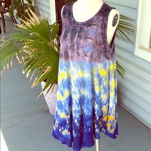 Tie Dye Silky Boho Purple Blue Gold Yellow Gypsy M